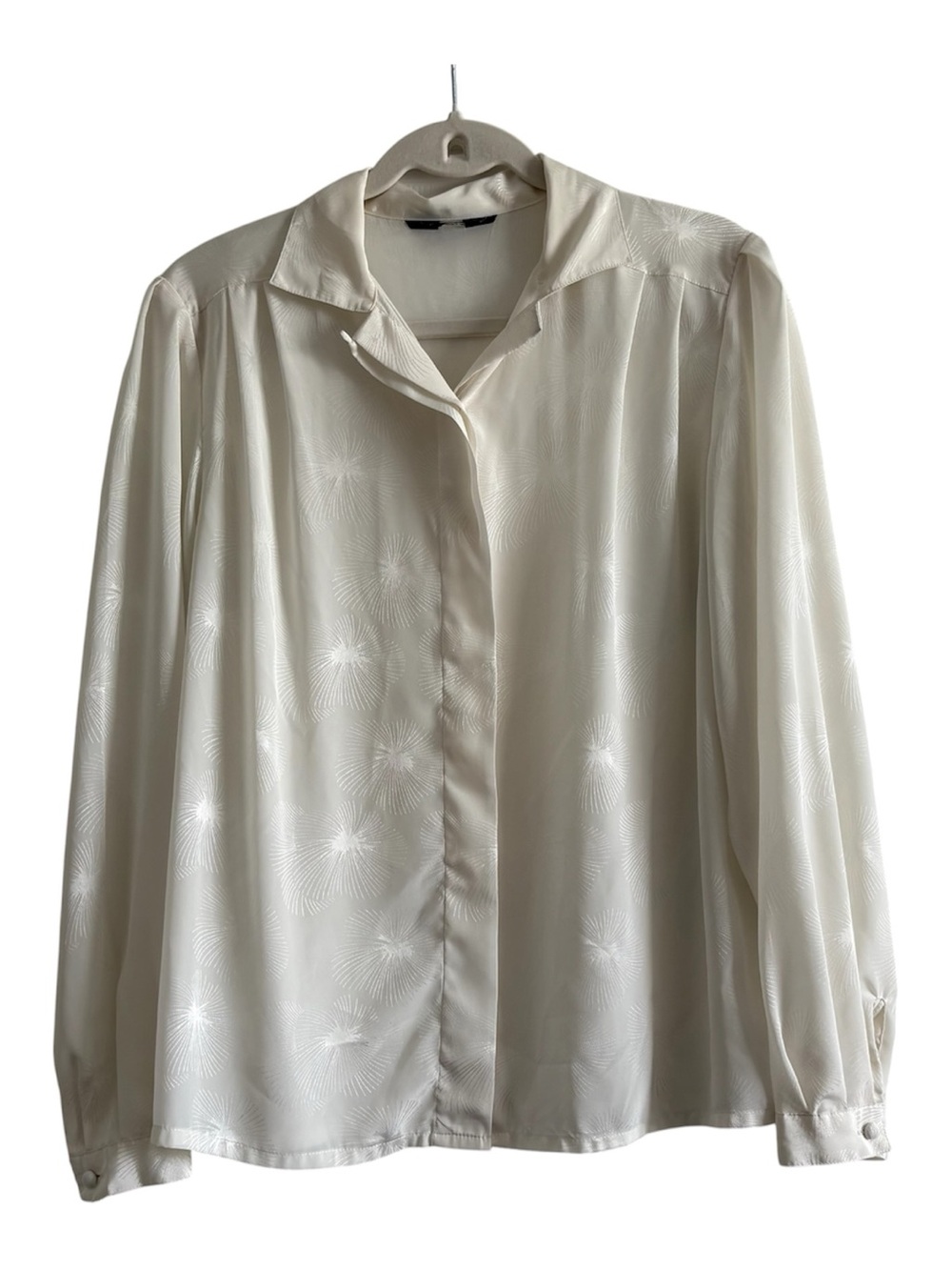 Vintage Catalina Ivory Satin Jacquard Sunburst Blouse Size 10